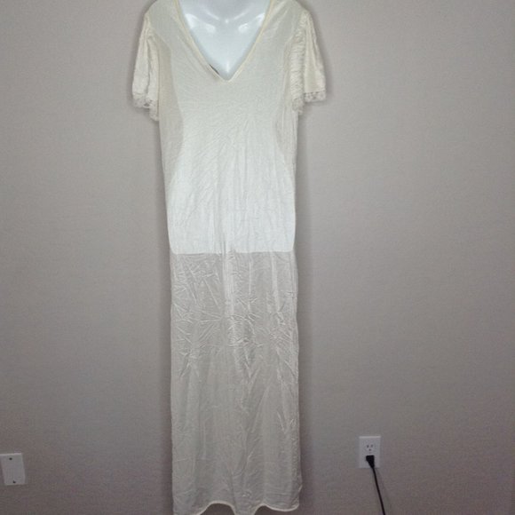 Vintage Val Mode Womens Ivory Night Gown Long V-Neck Short Sleeve Medium - Picture 8 of 9